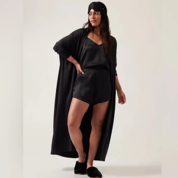 Athleta Other - Athleta Modal Full Length Robe Black S/M Open Front Soft Pockets Lightweight
